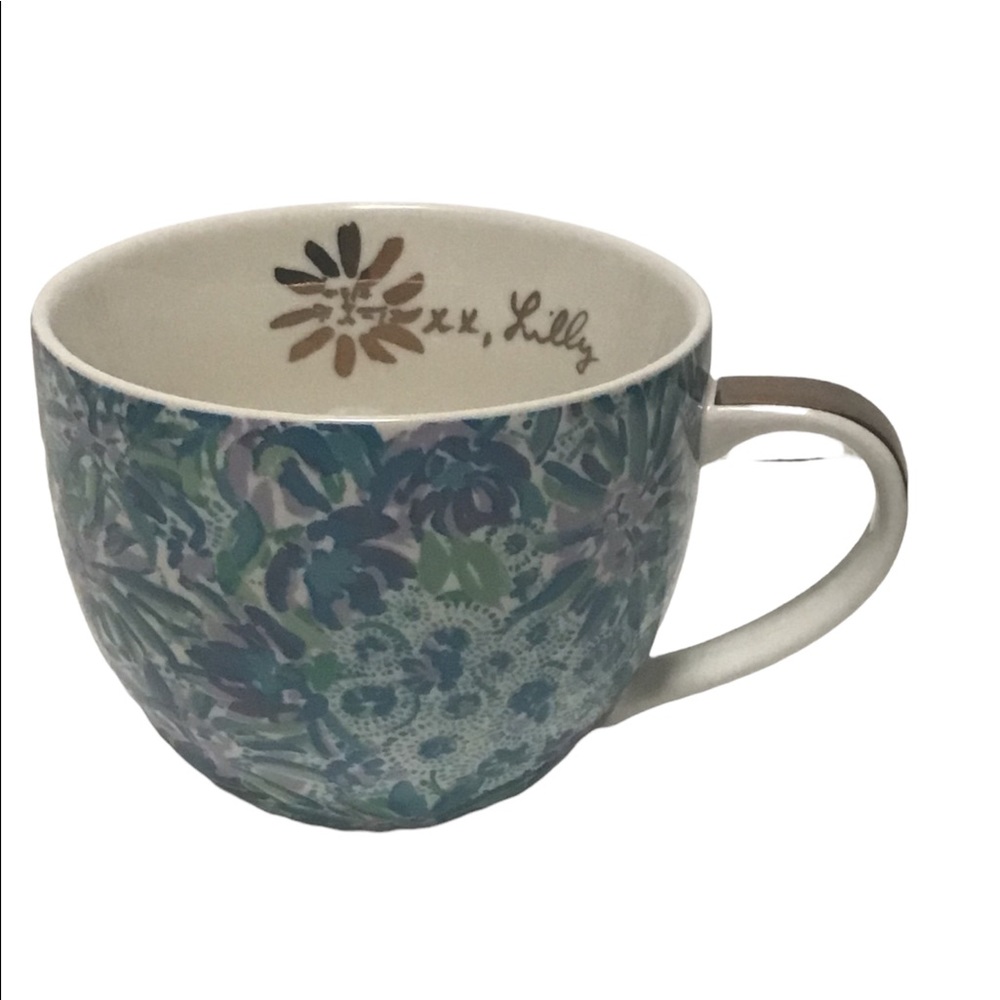 Lily‎ Pulitzer Blue Purple Green Floral Gilt Gold Handle Large Tea Coffee Cup